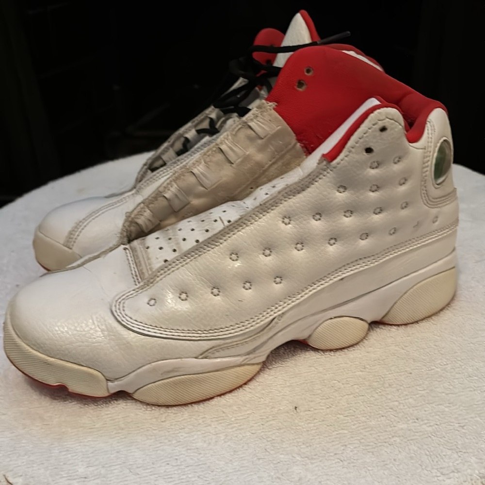 Red and white Nike Jordan 13 size 7Y